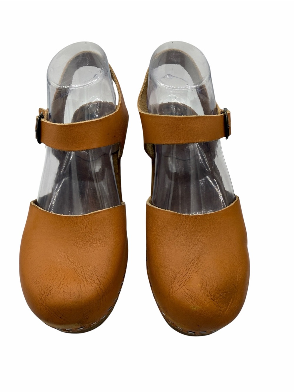 Women's Tan Leather Mary Jane Clog Mules
